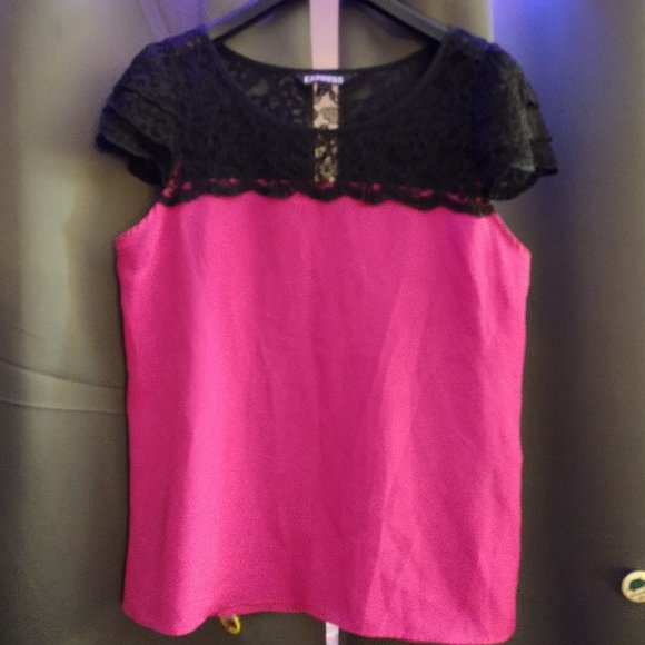 Express Lace Top Hot Pink Blouse - Size XS - Picture 1 of 3